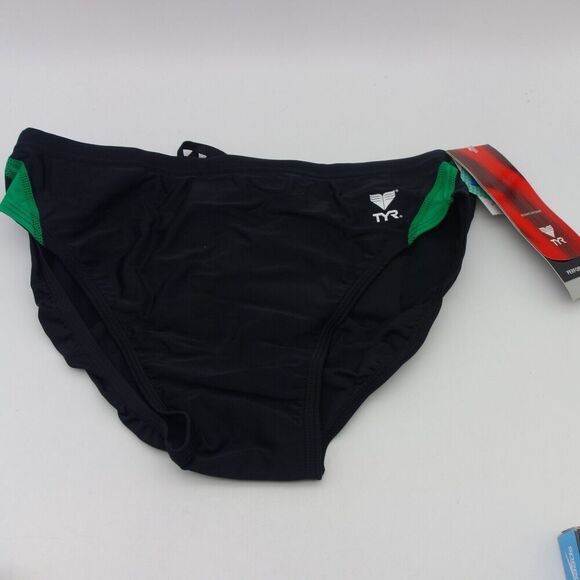 NEW TYR Male Competition Alliance Splice Racer Brief Swimsuit Black Green Sz 36 - Picture 2 of 8